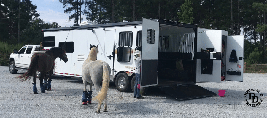 Reverse load horse trailer design, helping horses balance better during transport and reducing stress.