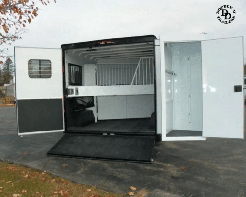 SafeTack swing-out compartment in Double D Trailers for safer, easier horse loading