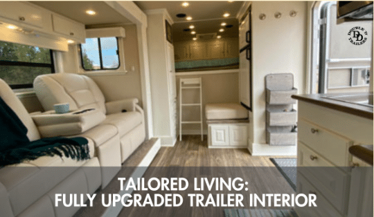 Photo of a customized Double D Trailers' horse trailer interior showcasing upgraded living quarters.